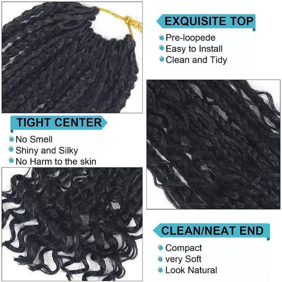 8 Packs  Boho Box Braids Crochet Hair With Curly Ends 14 Inch #1b  FR8 - Picture 5 of 9